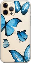 Casimoda® hoesje - Geschikt voor iPhone 12 Pro Max - Vlinders - Siliconen/TPU telefoonhoesje - Backcover - Transparant - Blauw