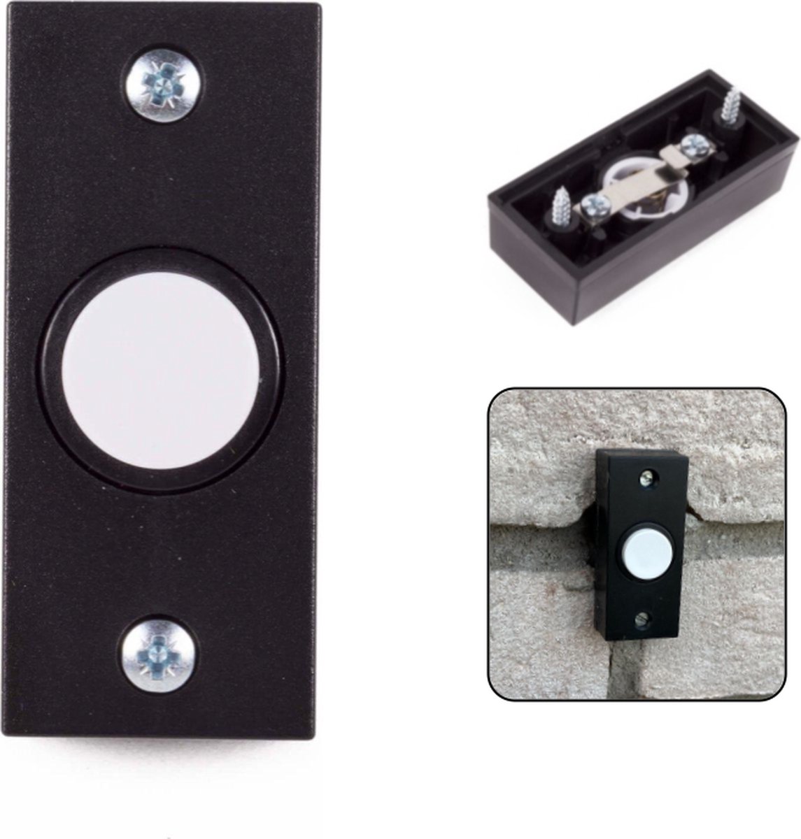 PD® - Deurbel Universeel - Zwarte deurbel met witte knop - Opbouw deurbel - 2 draads