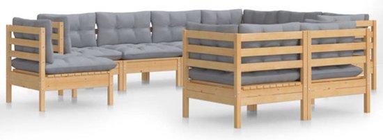 vidaXL Ensemble de salon 9 pièces avec coussins gris Bois de pin massif