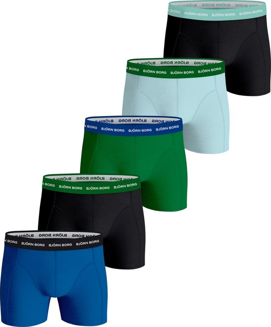 Björn Borg Cotton Stretch Boxershort Heren - Blauw/Zwart/Groen - 5 stuks - Heren onderbroeken - Boxer - Maat XXL