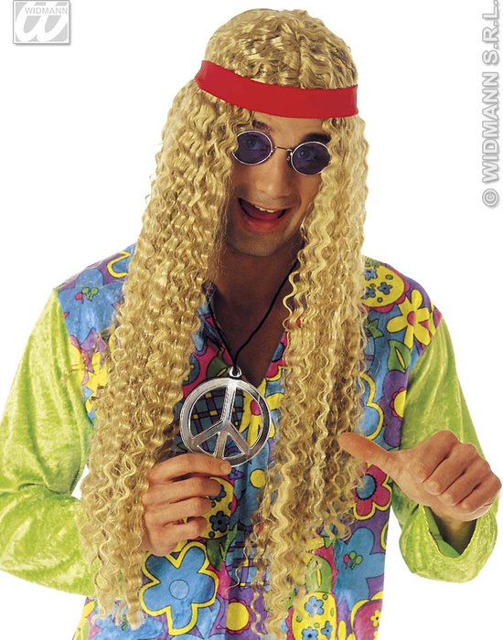Widmann - Hippie Kostuum - Hippie Pruik Met Hoofdband - Blond - Carnavalskleding - Verkleedkleding