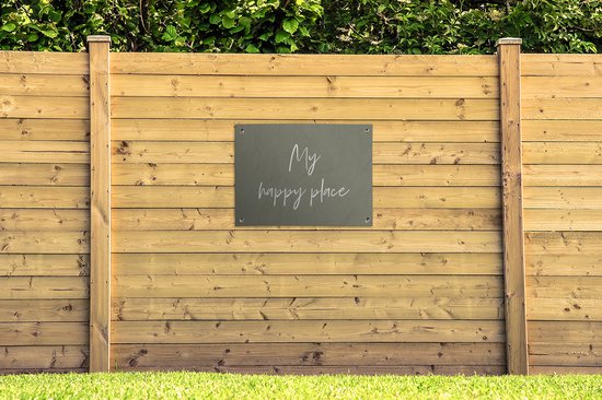 Affiche de jardin - Citations - My happy place - Jardin - Proverbes - Texte - 80x60 - Peinture de jardin - Toile de clôture - Toile de jardin - Affiche extérieure