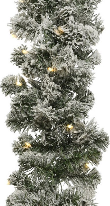 Everlands Dennenslinger - groen - met sneeuw - 270 cm - 20 cm breed
