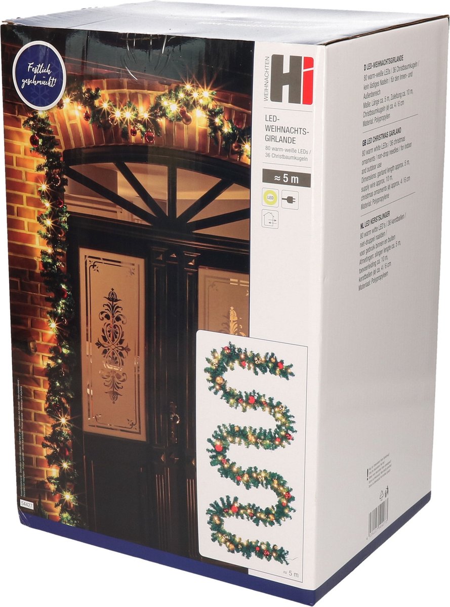 HI verlichte dennenslinger - 500 cm - incl. kerstballen - dennen guirlandes - kerstversiering