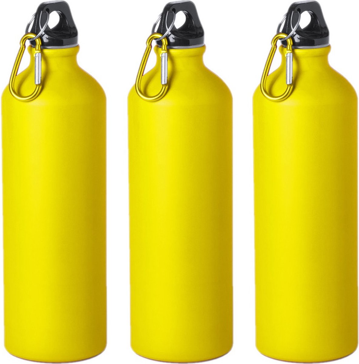 6x Stuks aluminium waterfles/drinkfles geel met schroefdop en karabijnhaak 800 ml - Sportfles - Bidon