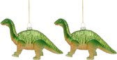 2x Kersthanger figuurtjes glazen dinosaurus groen 16 cm - Kerstornamenten en kersthangers - Kerstboom versiering