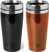 Set de 2 x tasses chaudes / tasses de maintien au chaud métallique noir et orange 450 ml