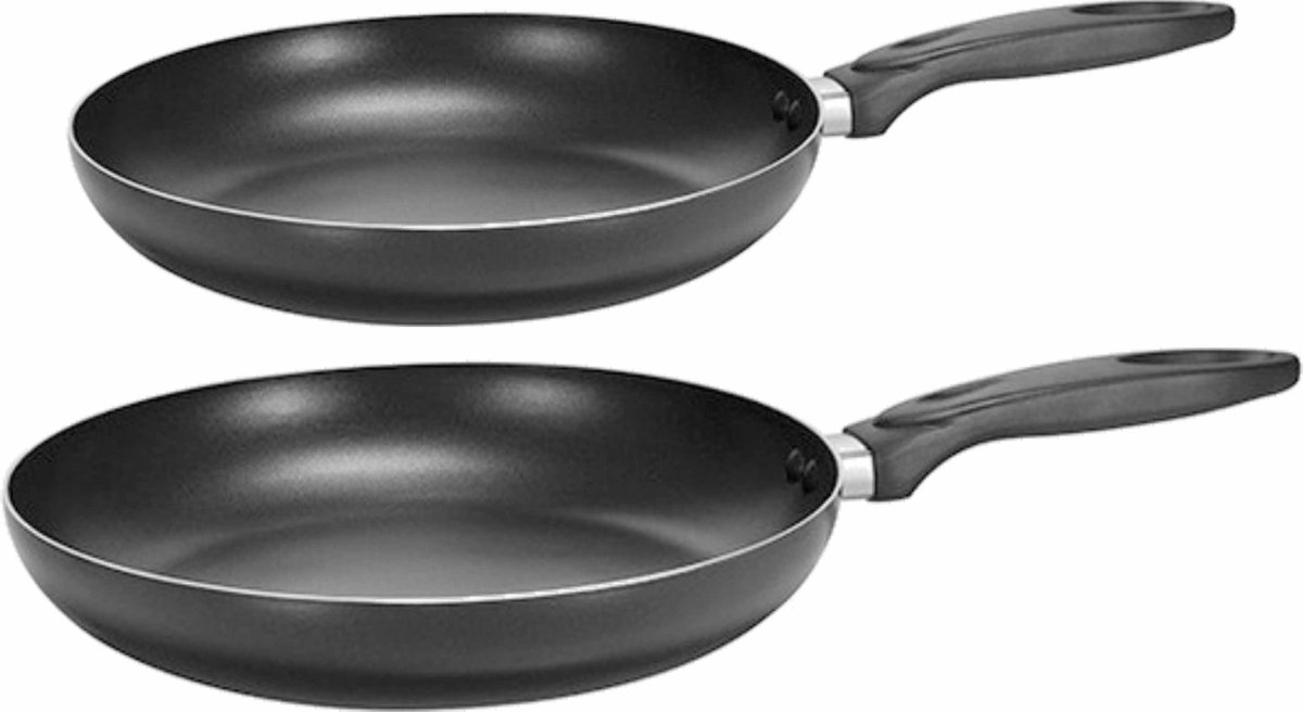 Set van 2x stuks zwarte aluminium koekenpannen met dubbele anti aanbak laag 20 en 28 cm
