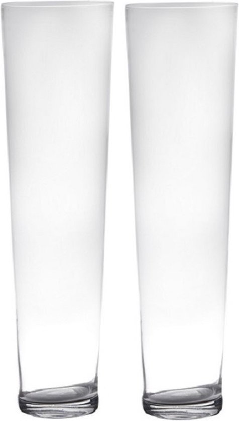 Set van 2x stuks transparante home-basics Conische vaas/vazen van glas 70 x 19 cm - Bloemen/takken vaas voor binnen gebruik