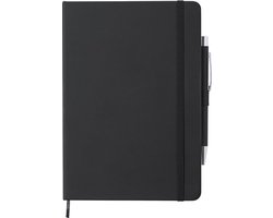 Luxe schrift/notitieboekje met elastiek en pen A5 formaat - zwart - 100x gelinieerde paginas - opschrijfboekjes