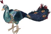 Kunststof decoratie pauw met glitters 38 x 14 x 23 cm - Woondecoratie - Papegaaien deco - Kerstversiering/kerstdecoratie