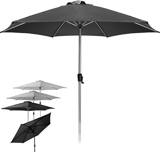 SONGMICS GPU045M01 Parasol 340 cm, UPF 50 , strandscherm, aan beide zijden 30° knikbaar, zonwering, met zwengel om te openen/sluiten, voor terras, balkon, zwembad, zonder standaard, beige