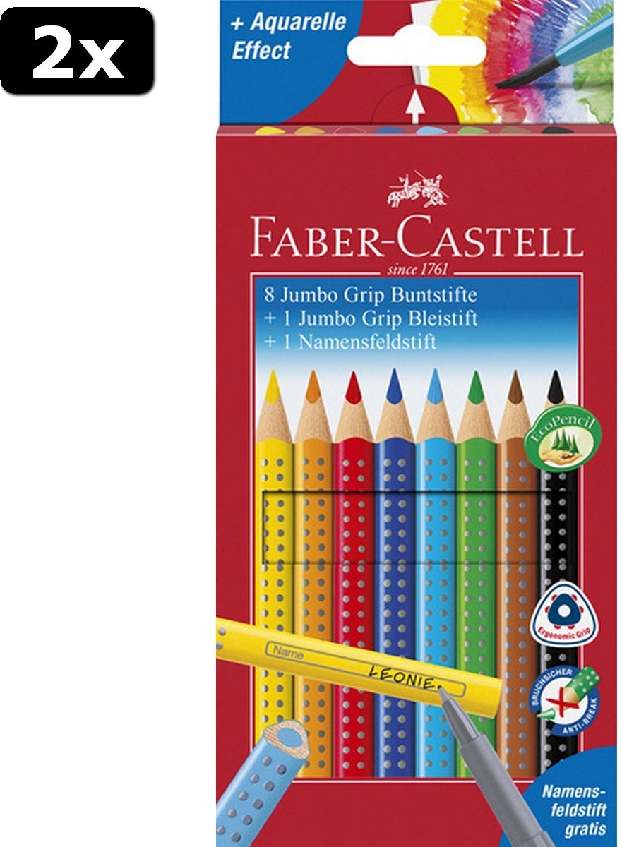 2x Faber Castell FC-280921 Kleurpotlood Faber-Castell Jumbo GRIP Promotieset 8 + 1 + 1