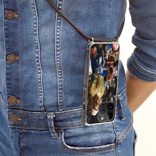 Telefoonhoesje Geschikt voor Apple Iphone 14 Pro - Melkmeisje - Bloemen - Regenboog - Siliconen - Crossbody - Backcover met Koord - Telefoonhoesje met koord - Hoesje met touw Telefoonhoesje