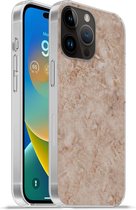 Geschikt voorApple Iphone 14 Pro Max hoesje - Marmer print - Bruin - Patronen - Siliconen Telefoonhoesje