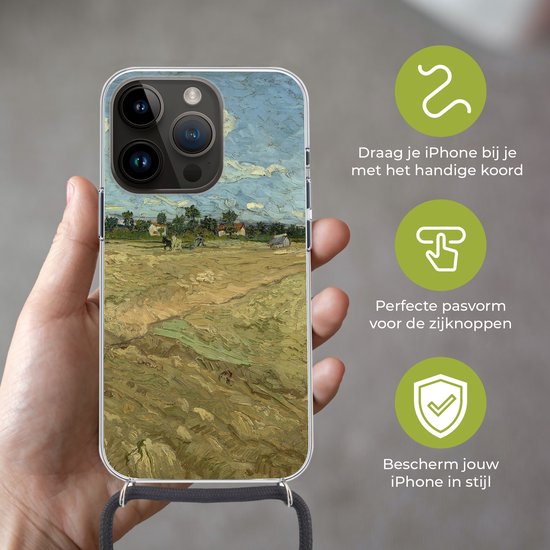 Telefoonhoesje Geschikt voor Apple Iphone 14 Pro - Geploegde akkers - Vincent van Gogh - Siliconen - Crossbody - Backcover met Koord - Telefoonhoesje met koord - Hoesje met touw Telefoonhoesje