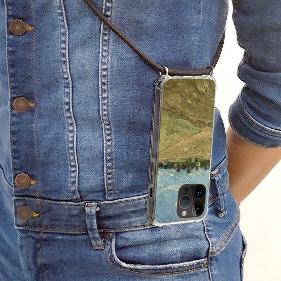 Telefoonhoesje Geschikt voor Apple Iphone 14 Pro - Geploegde akkers - Vincent van Gogh - Siliconen - Crossbody - Backcover met Koord - Telefoonhoesje met koord - Hoesje met touw Telefoonhoesje