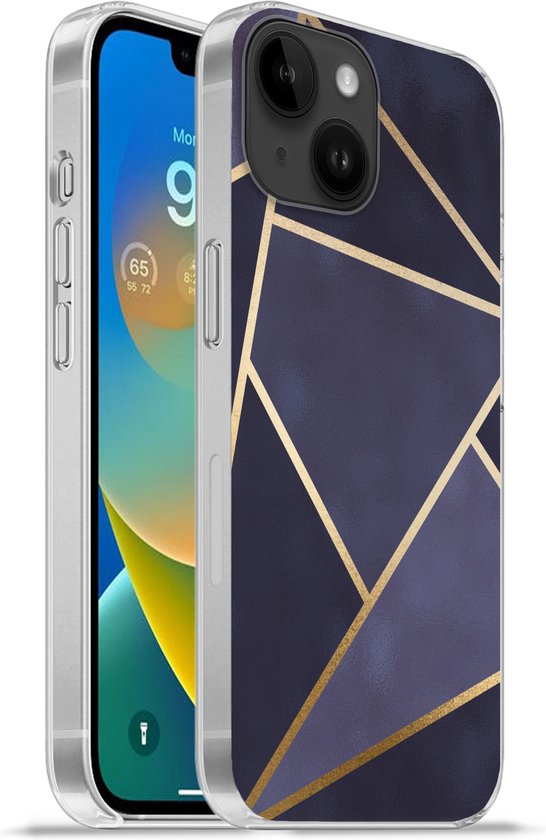Telefoonhoesje Geschikt voorApple Iphone 14 hoesje - Marmer print - Blauw - Collage - Siliconen Telefoonhoesje