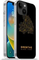 Geschikt voorApple Iphone 14 - Softcase hoesje - Drenthe - Kaart - Goud - Zwart - Siliconen Telefoonhoesje