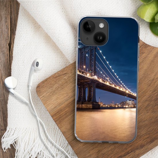 Telefoonhoesje Geschikt voor Apple Iphone 14 hoesje - New York - Manhattan - Maan - Siliconen Telefoonhoesje Telefoonhoesje