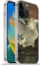 Geschikt voorApple Iphone 14 Pro Max hoesje - De bedreigde zwaan - Schilderij van Jan Asselijn - Siliconen Telefoonhoesje
