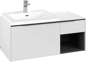 Villeroy & Boch Subway 3.0 wastafelonderkast 100x40x50cm met Volcano Black greep 1 sifonuitsparing links spaanplaat Brilliant White