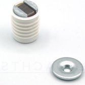 Magneetsnapper Rond - Wit - Kunstof - 4kg trekkracht - 12x12mm - Magneetslot - Inclusief tegenplaat - Per stuk