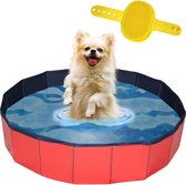 Lendo Online - Hondenzwembad Ø80x20cm - Bad voor honden - Hondenbad - Dierenzwembad - Opzetzwembad - inklapbaar - PVC - Rood / Blauw- Inclusief Hondenborstel Kam