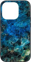 Shop4 - Geschikt voor iPhone 14 Pro Hoesje - Harde Back Case Glass Marmer Kleurrijk