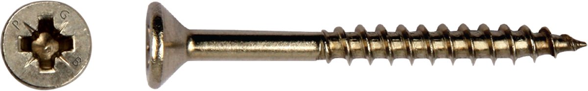 Spaanplaatschroef. 4,0 x 30mm. lang. RVS- A2. Kruiskop-PZD-3. 200 stuks Houtschroeven. PGB-Fasteners.