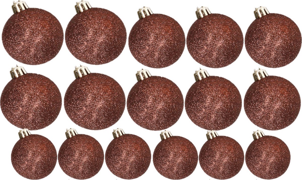 Kerstversiering set glitter kerstballen in het donkerbruin 6 - 8 - 10 cm pakket - 50x stuks