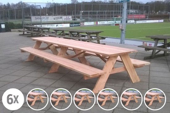 Rockwood® 6x Picknicktafel Douglas Classic 4.00m Exclusief 48 afgeronde hoeken (6 tafels x 8 hoeken)