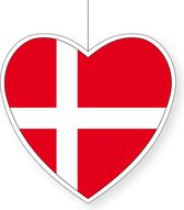 Denemarken vlag hangdecoratie hartjes vorm karton 28 cm - Brandvertragend - Feestartikelen/decoraties