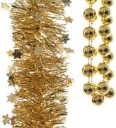 Kerstslingers - kralenslinger en folie slingers - 3x stuks - goud