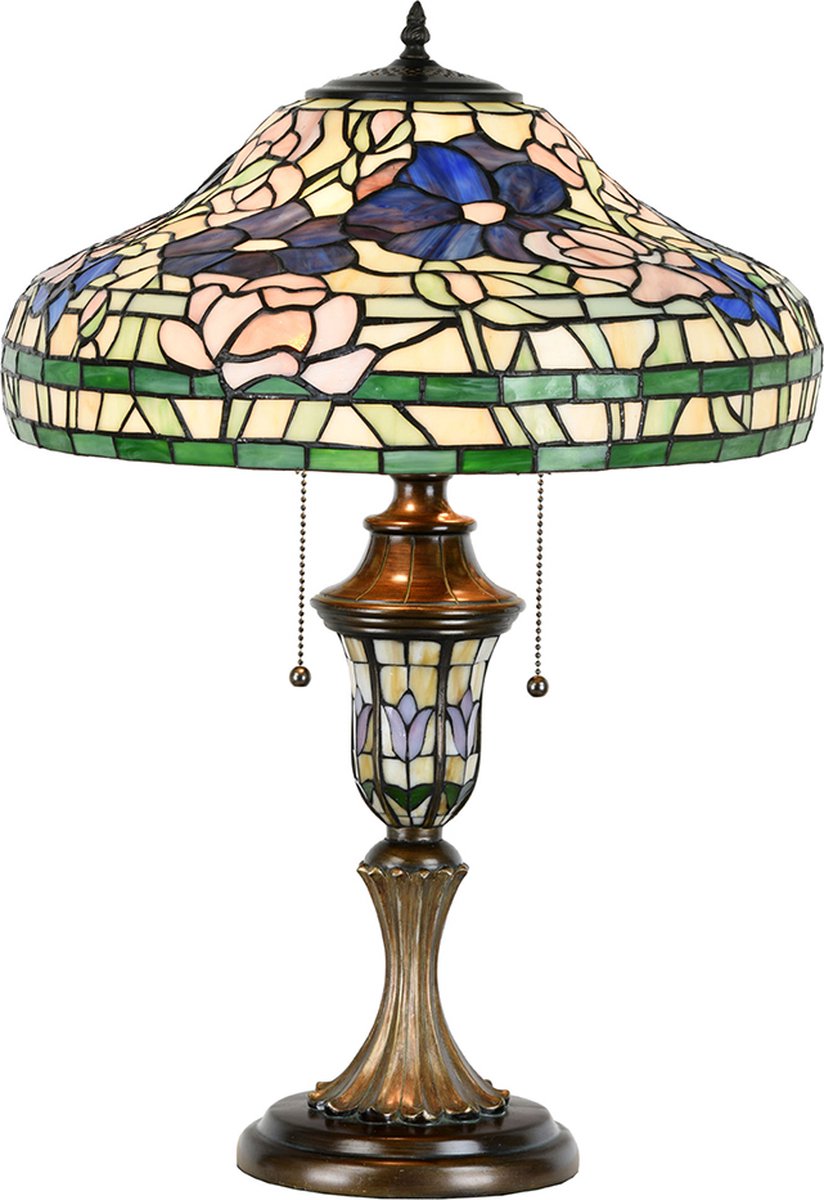 Lumilamp Tiffany Tafellamp Ø 46x60 cm Beige Groen Glas Bloemen