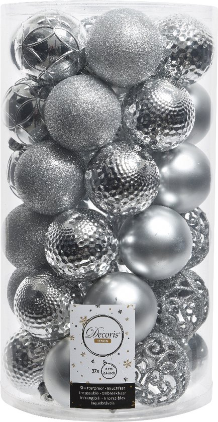Mix de Boules de Noël (6cm) 37 pièces Argent