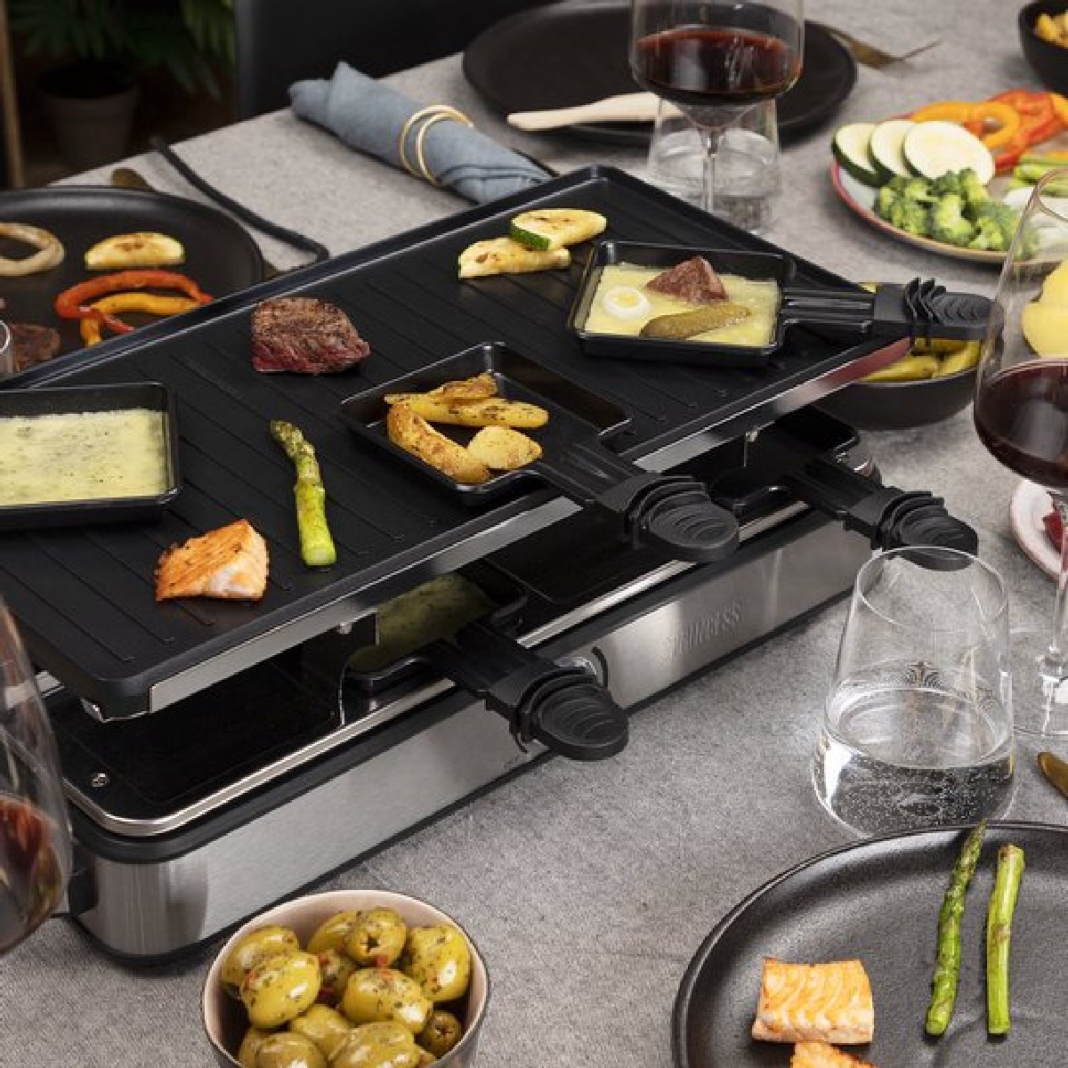 Princess 162645 Raclette 8 Grill Deluxe Zwart/Rvs