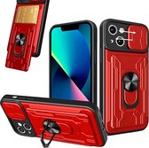 Coque iPhone 13 avec béquille Rouge - Protecteur d'écran pour lens d'appareil photo iPhone 13 - Coque iPhone 13 avec porte-cartes