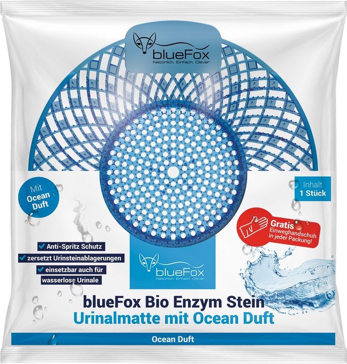 Set van 5 Bluefox Bio Enzyme Urinoirmatten combineert een aantrekkelijk design met frisse kleuren en geuren.