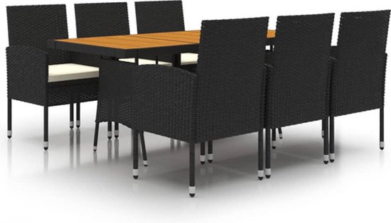 vidaXL Ensemble de jardin 7 pièces Poly rotin Noir - Ensemble de jardin - Ensembles de jardin - Ensemble de terrasse - Meubles de jardin