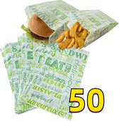 Rainbecom - 50 Stuks - Hamburger Zakje Papier - Vetvrij Papier - Papieren Zak voor Sandwiches - Groen