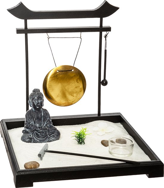 Zen Garden Buddha Square 26x26x26 cm met Gong - Overig - zwart - SILUMEN