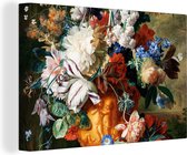 Canvas - Schilderij Kunst - Oude meesters - Boeket bloemen in een urn - 90x60 cm - Wanddecoratie - Woonkamer