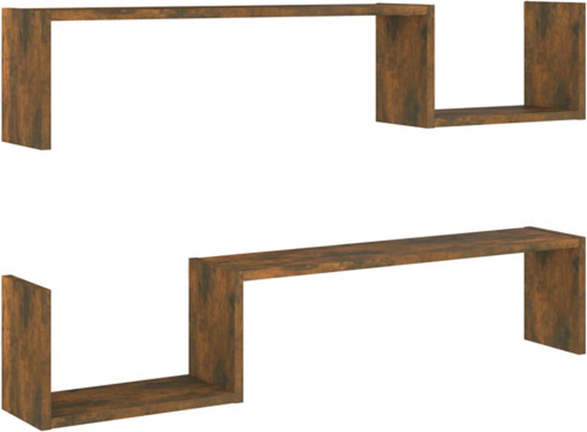 vidaXL Wandschappen - 2 - st - 100x15x20 - cm - bewerkt - hout - gerookt - eikenkleur gerookt eiken