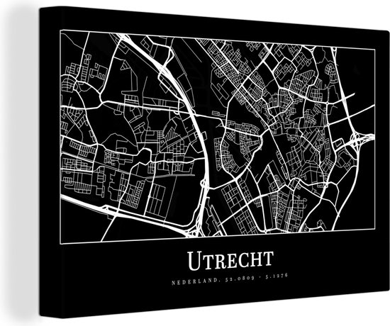 Canvas Schilderij Plattegrond - Stadskaart - Utrecht - Kaart - 30x20 cm - Wanddecoratie