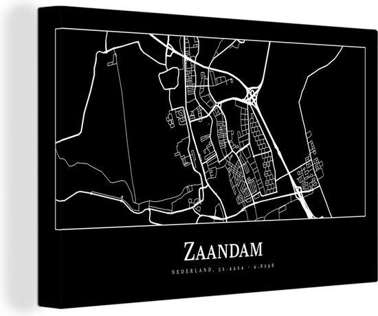 Tableau sur toile Zaandam - Plan d'étage - Plan de la ville - Carte - 90x60 cm - Décoration murale