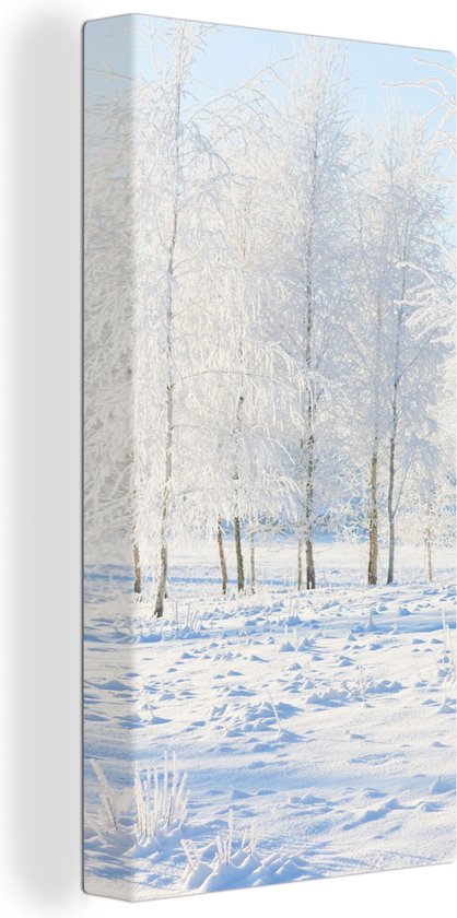 Canvas Schilderij Sneeuw - Bomen - Winter - 20x40 cm - Wanddecoratie