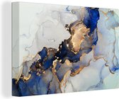 Canvas Schilderij Marmer - Blauw - Goud - 30x20 cm - Wanddecoratie