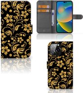 Telefoonhoesje iPhone 14 Pro Max Bookcase Cadeau voor Oma Gouden Bloemen