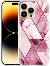 Geschikt voor Apple iPhone 14 Pro Max Hoesje Roze Marmer Mix - Designed by Cazy